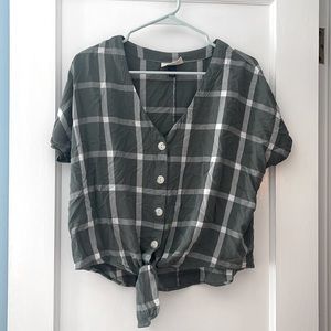 button up plaid blouse